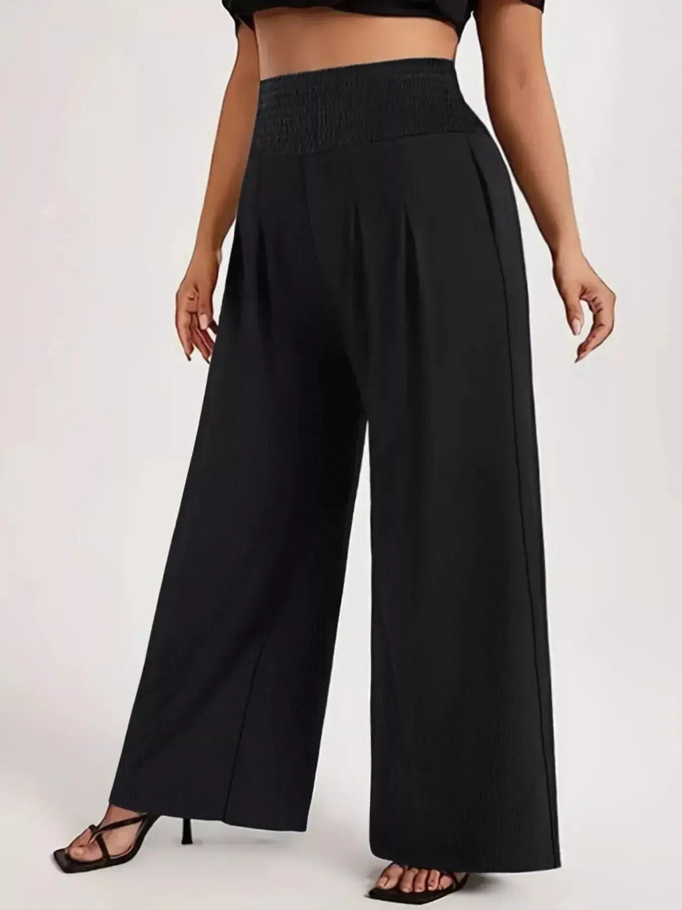 Plus Size High Waist Wide Leg Smocked Waist Pants - Makw Official Site