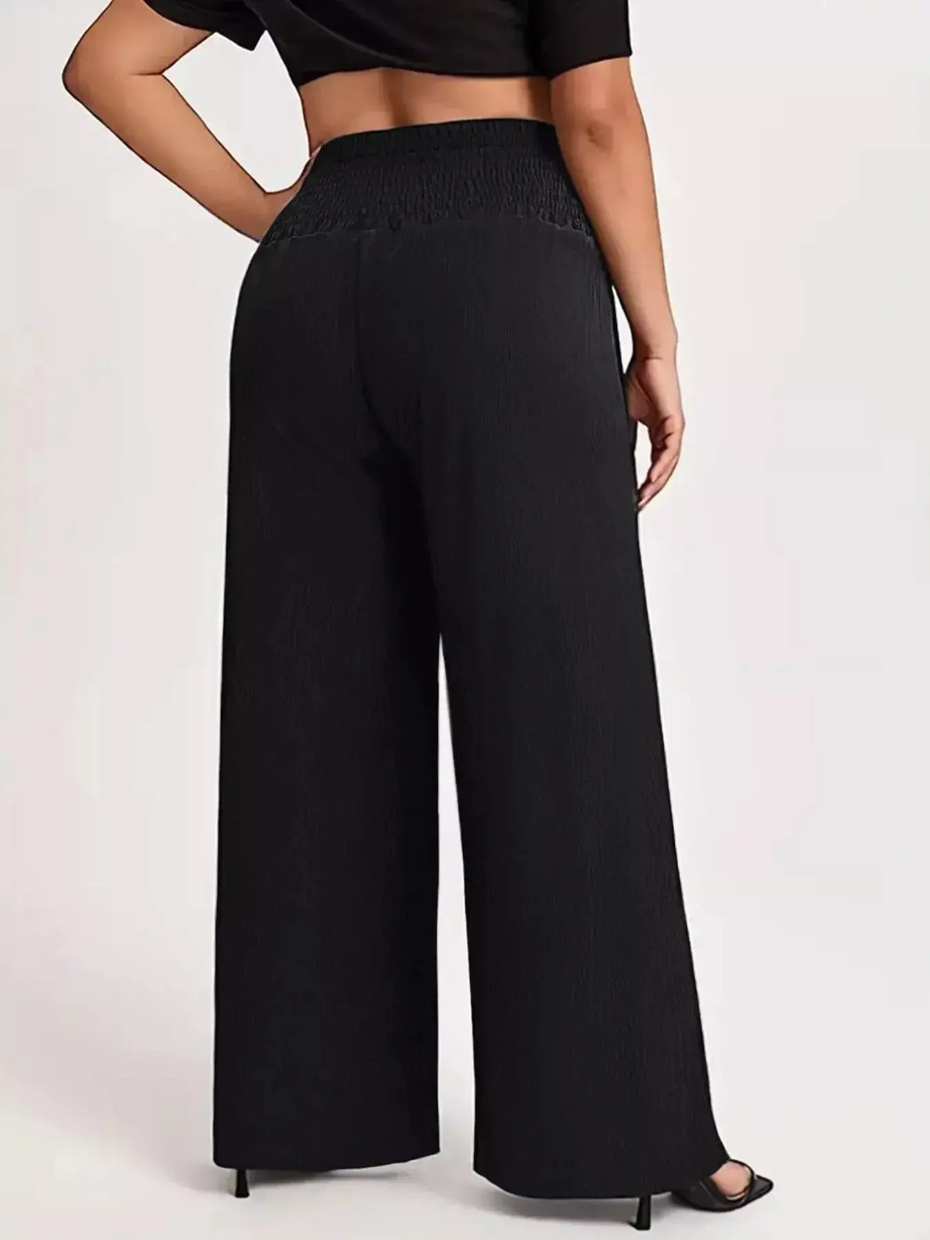 Plus Size High Waist Wide Leg Smocked Waist Pants - Makw Official Site