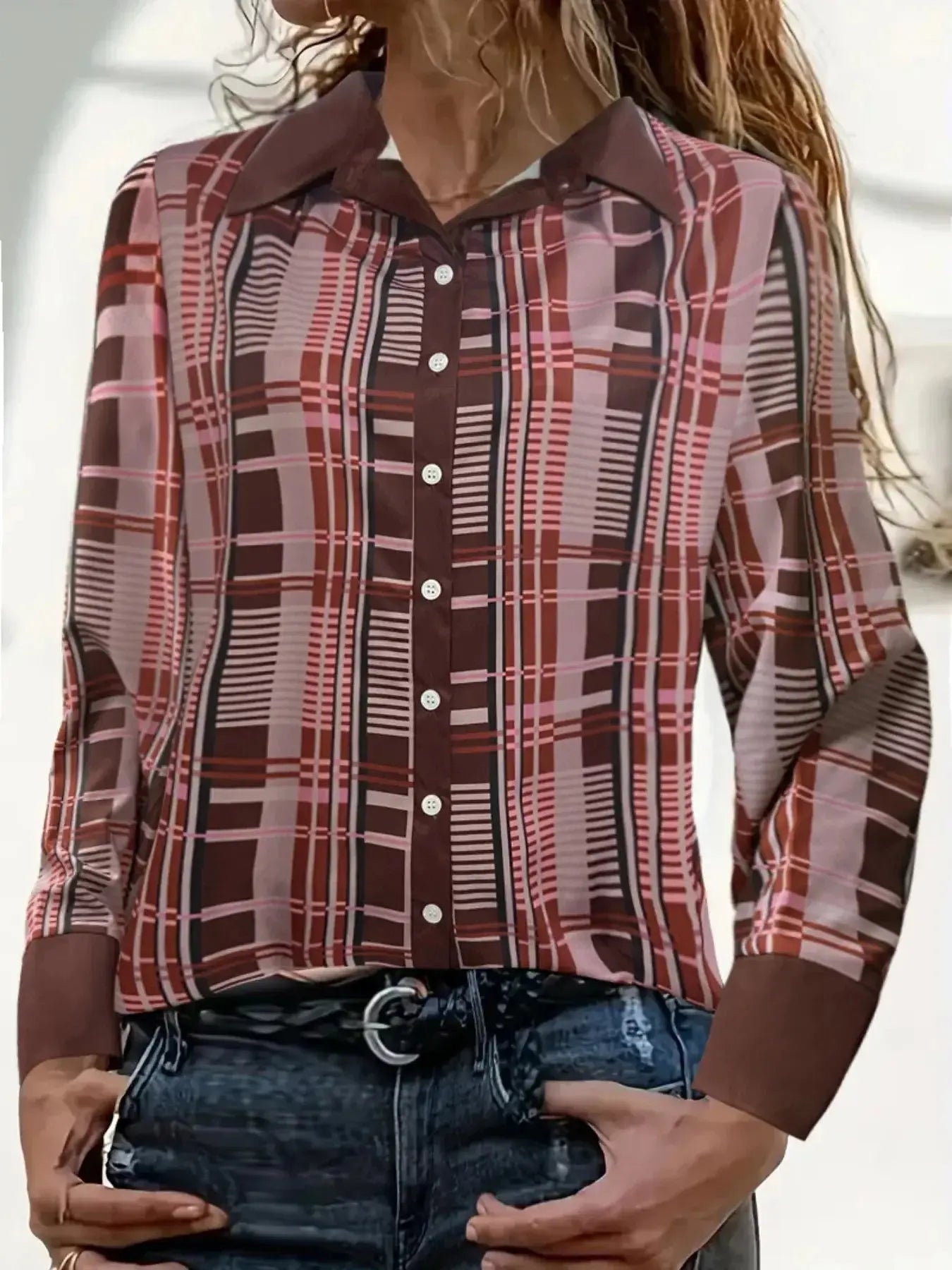 Plus Size Plaid Button-Down Shirt - Makw Official Site