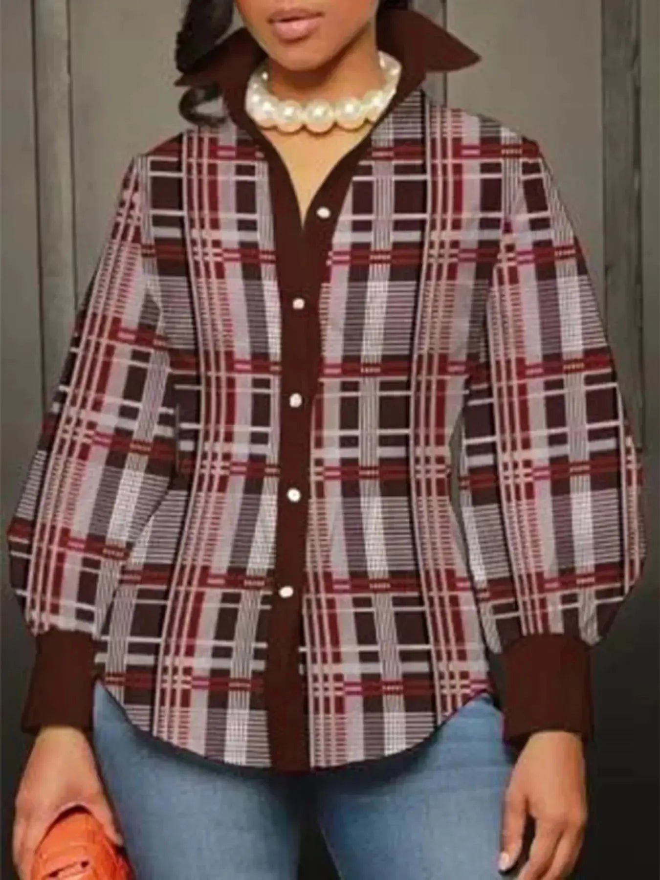 Plus Size Plaid Button-Down Shirt - Makw Official Site