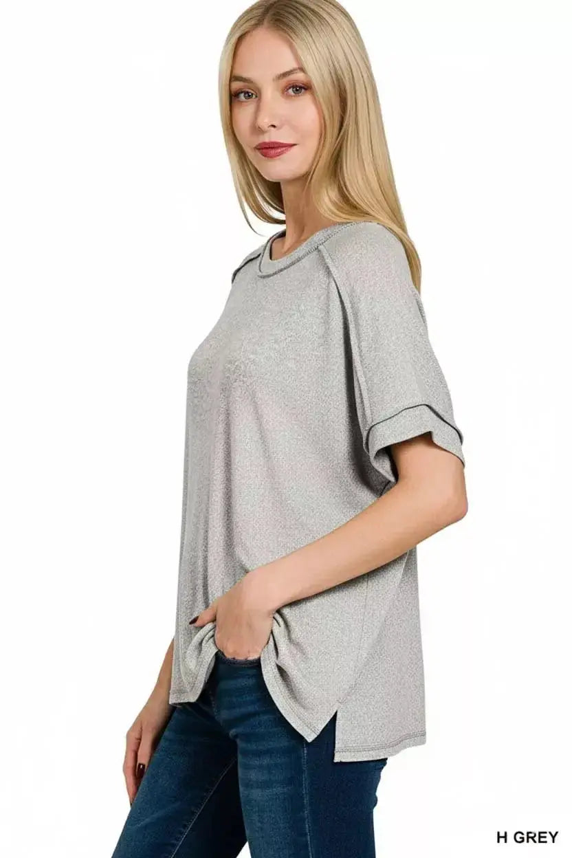 Zenana Full Size Soft Melange Hacci Short Sleeve Hi-low Tee Plus Size - Makw Official Site