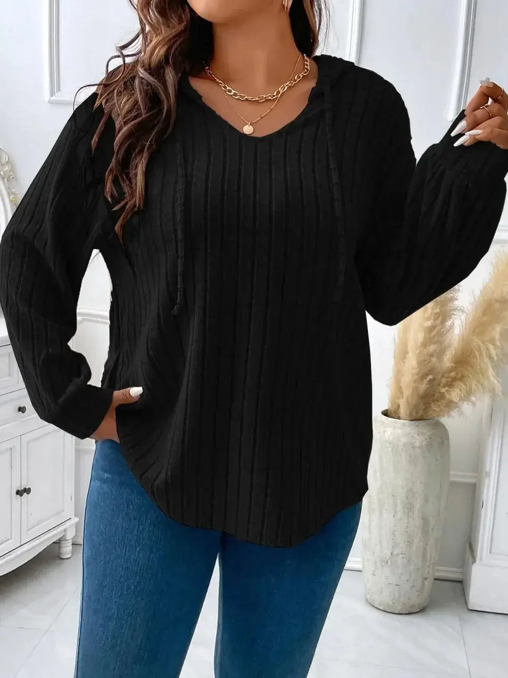 Plus Size Drawstring Dropped Shoulder Hooded T-Shirt - Makw Official Site