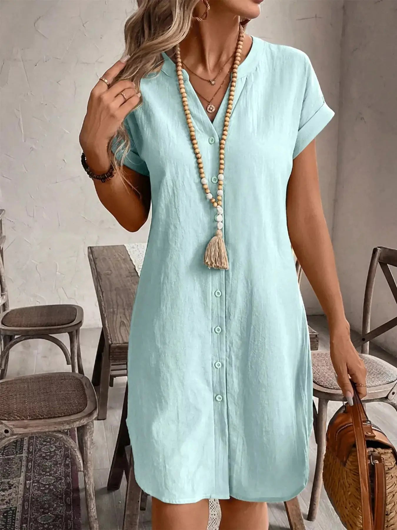 Plus Size Casual Button-Down Short Sleeve Dress - Makw Official Site