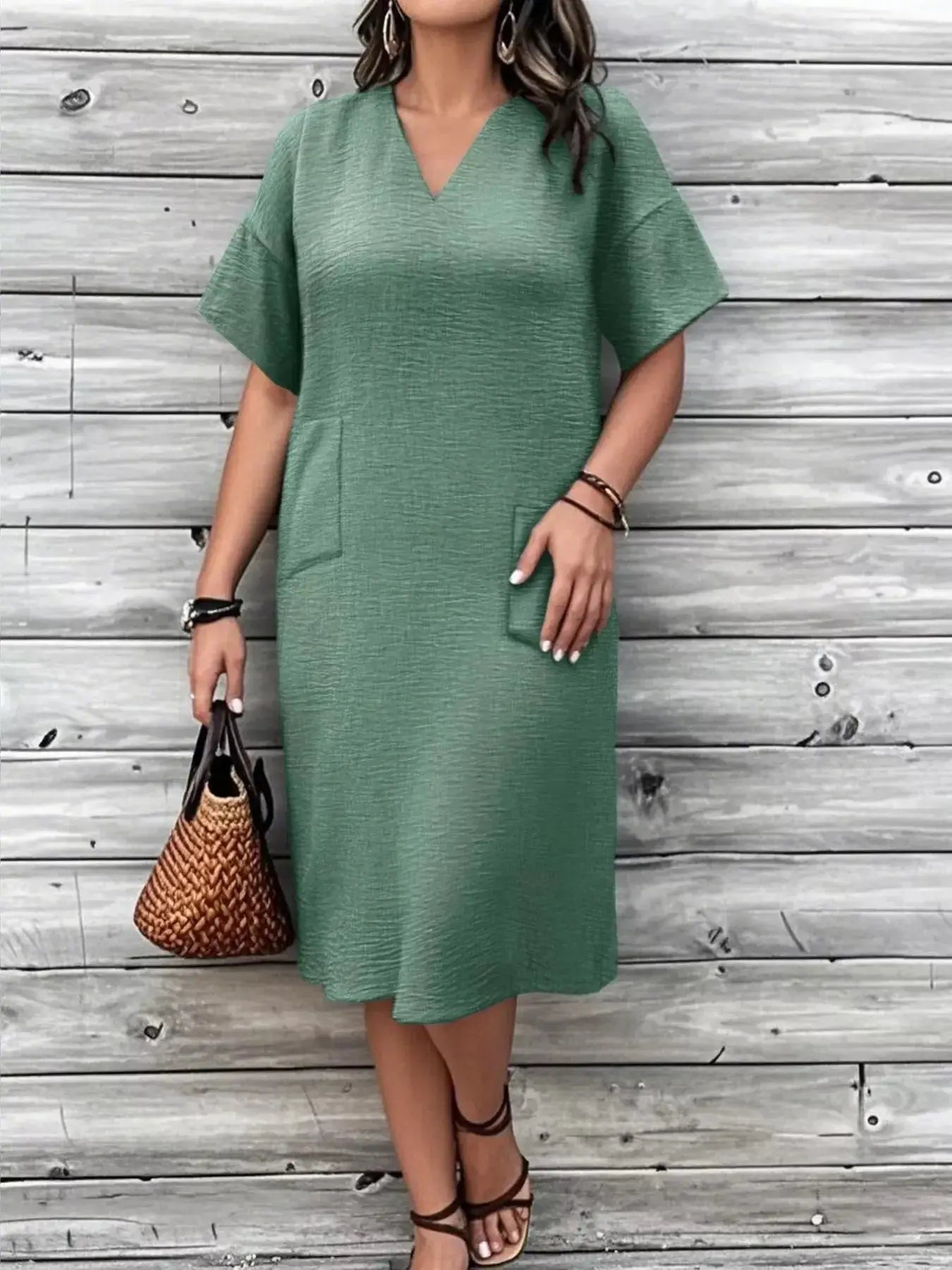 Plus Size V-Neck Half Sleeve Dress - Makw Official Site