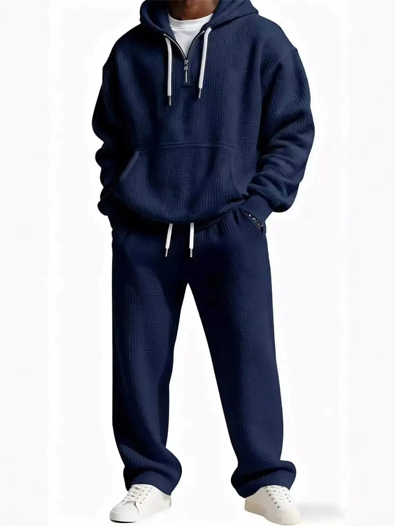 Men's Full Size Casual Waffle Knit Hoodie and Pants Set Plus Size - Makw Official Site