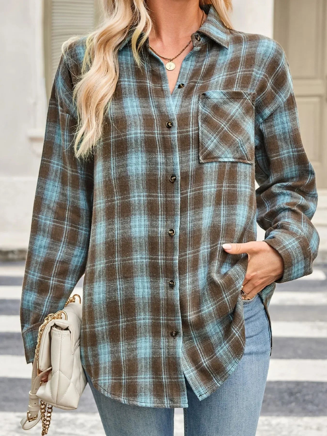 Plaid Button Up Long Sleeve Shirt - Makw Official Site