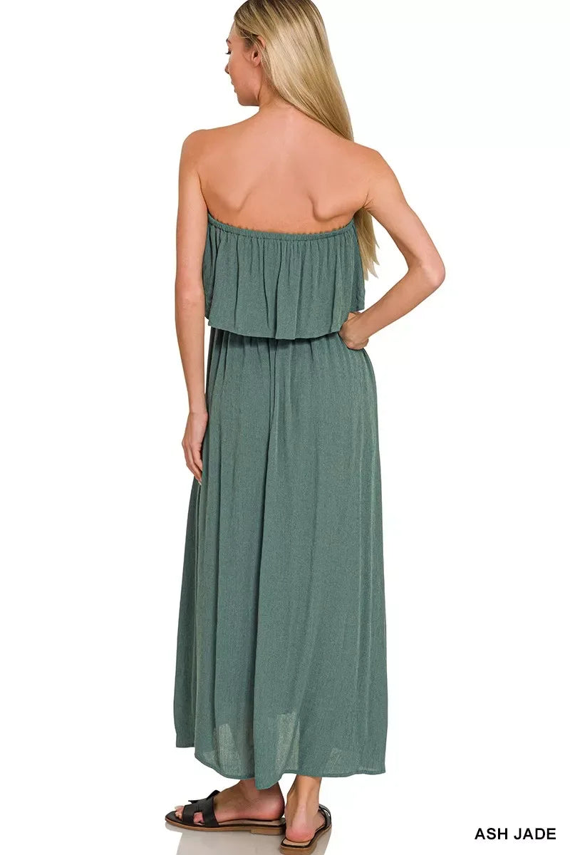 Zenana Woven Crinkle Strapless Maxi Dress - Makw Official Site