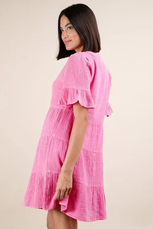 VERY J Plus Size Mineral Washed Woven Mini Dress - Makw Official Site