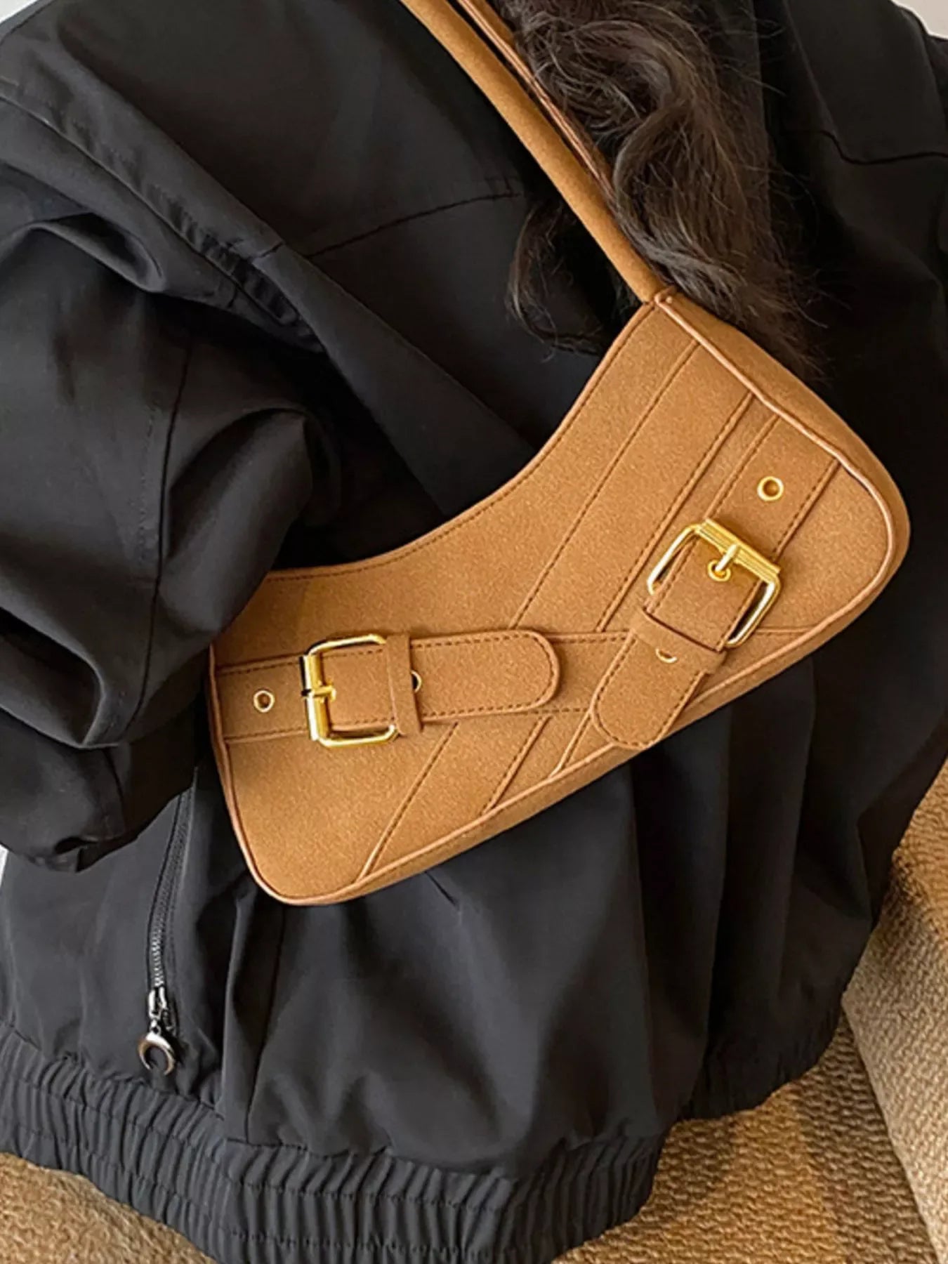 Buckle Decor Shoulder Bag - Makw Official Site
