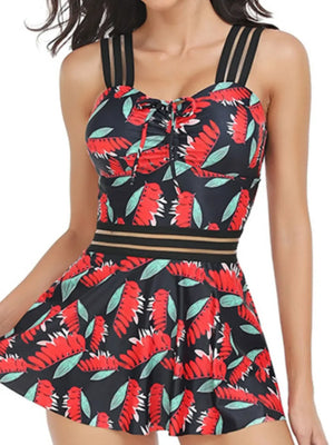 Ruched Printed Sweetheart Neck Two-Piece Swim Set - Makw Official Site