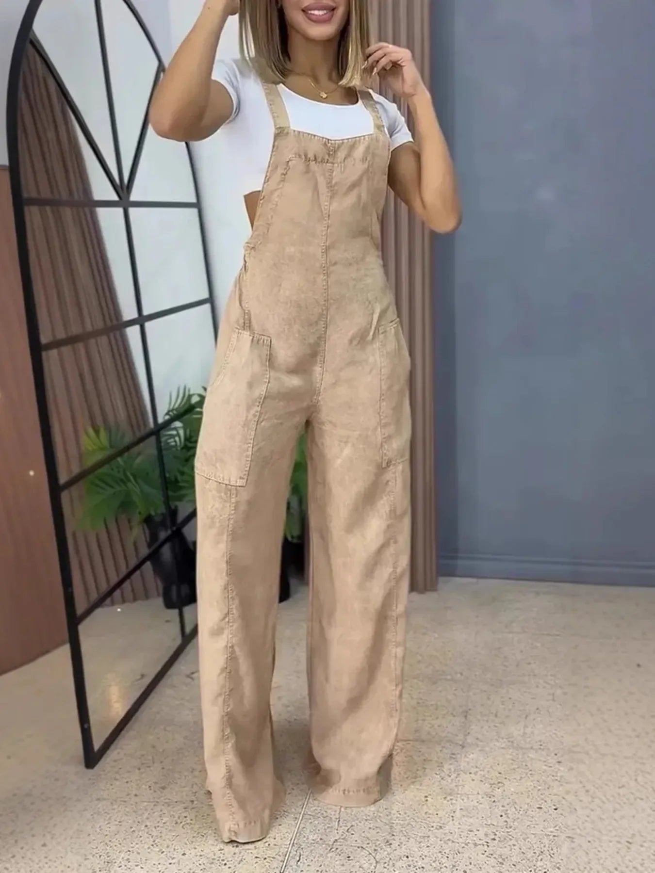 Full Size Wide Leg Washed Denim Overalls Plus Size - Makw Official Site