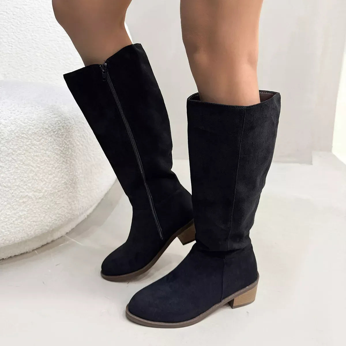 Side Zipper Closure Suede Knee-High Boots - Makw Official Site