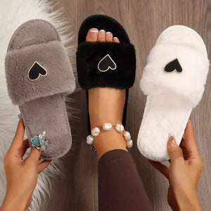 Heart Open Toe Flats Slippers - Makw Official Site