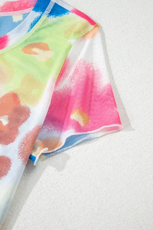 Printed Round Neck Short Sleeve Blouse - Makw Official Site