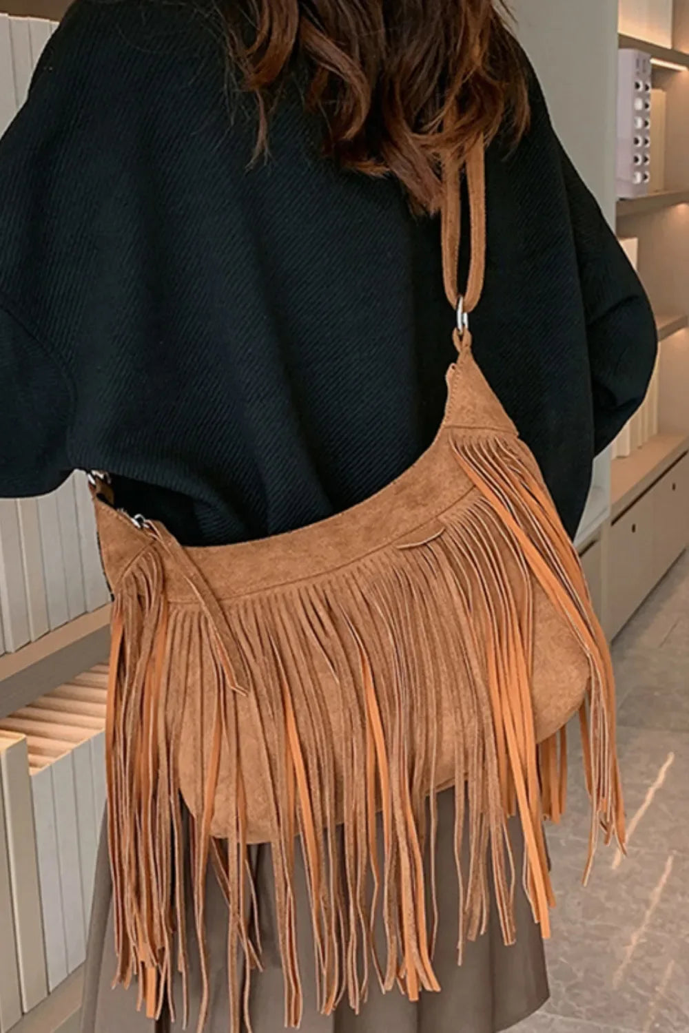 Suede Fringe Adjustable Strap Shoulder Bag - Makw Official Site