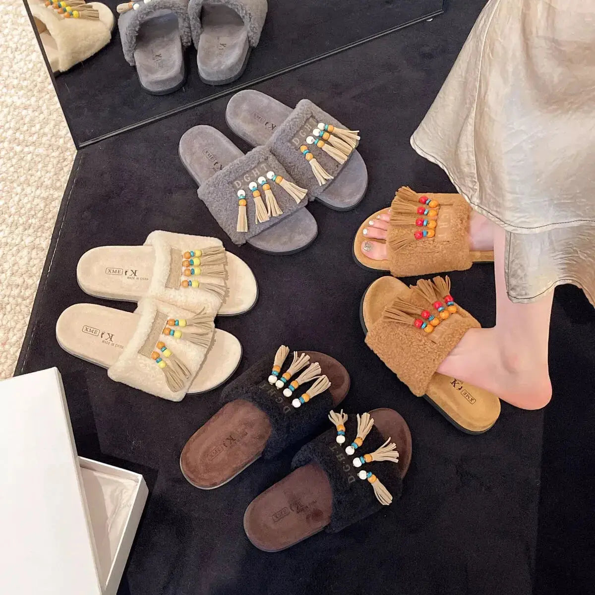 Tassel Open Toe Slippers - Makw Official Site