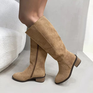 Side Zipper Closure Suede Knee-High Boots - Makw Official Site