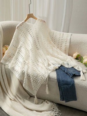 Openwork Tassel Open Front Knit Cover Up - Makw Official Site