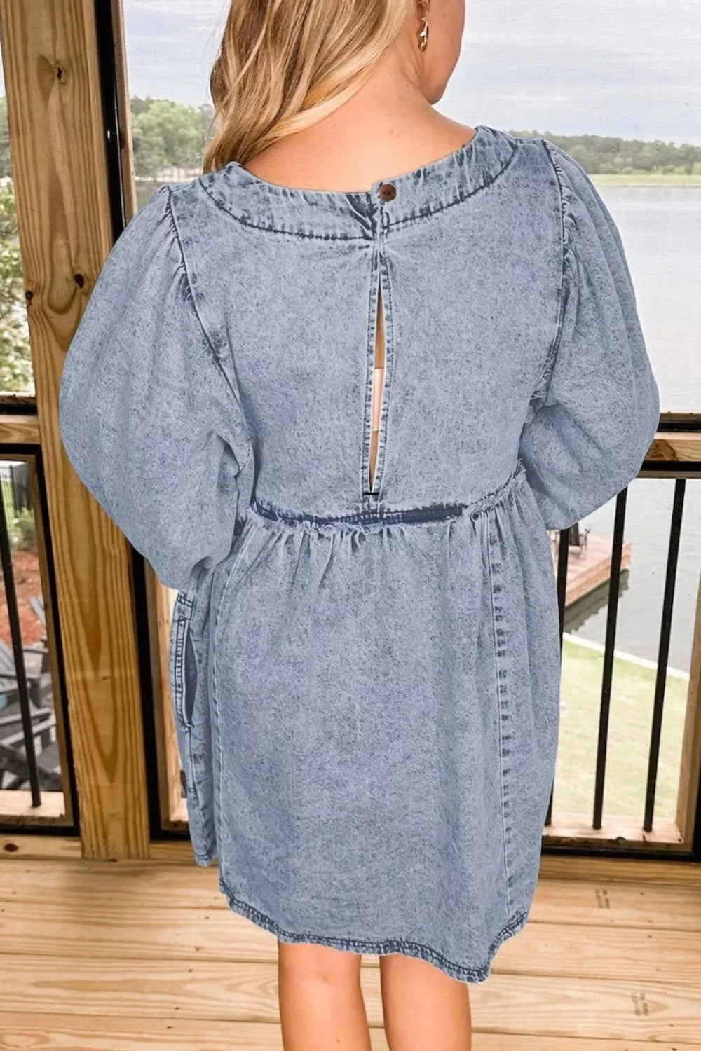 Vintage Wash Denim Dress with Pockets - Makw Official Site