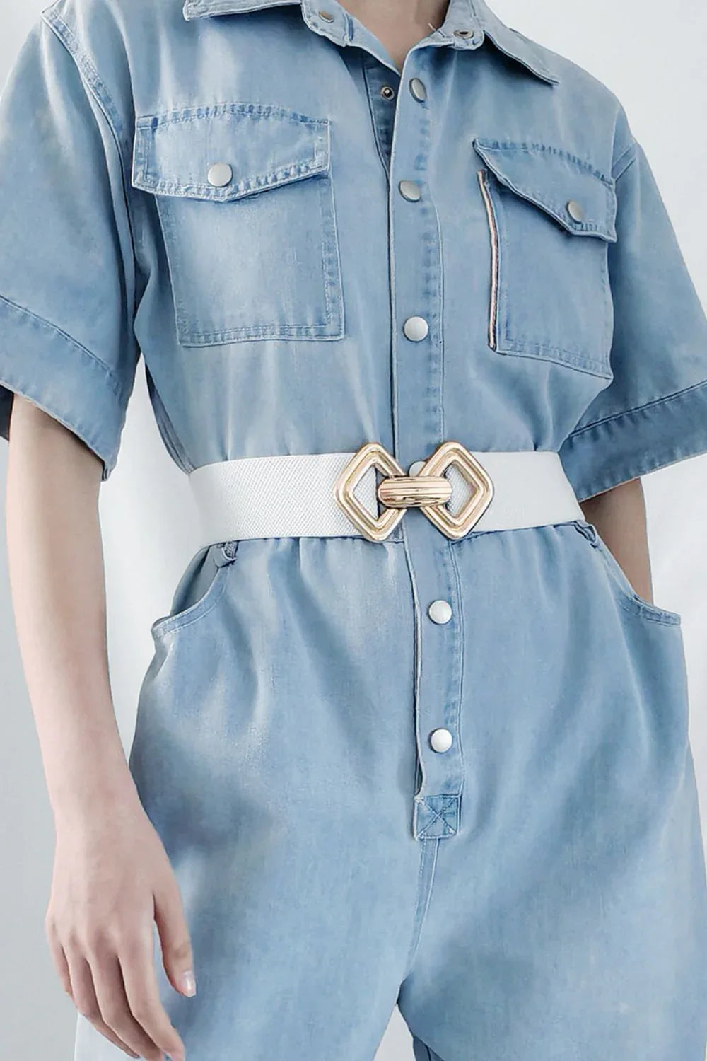 Geometric Buckle Elastic Wide Belt - Makw Official Site
