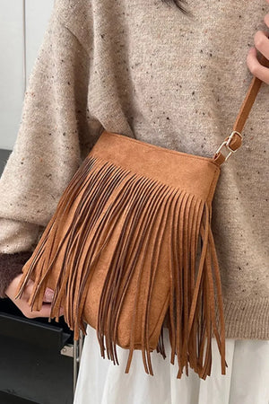 Suede Fringe Shoulder Bag - Makw Official Site