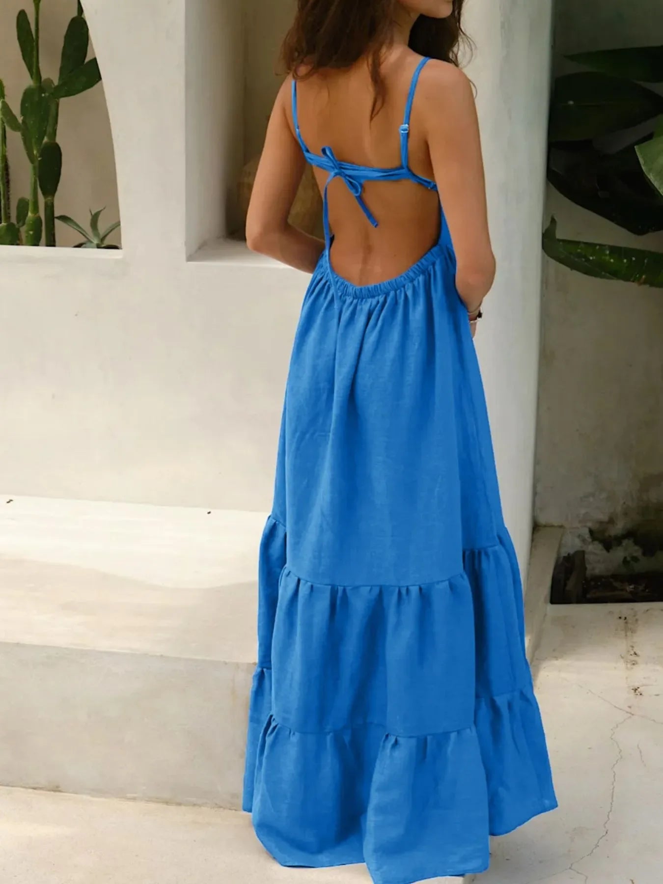 Tiered Maxi Cami Dress with Ruffled Hem - Makw Official Site