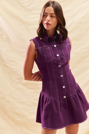 SO ME Button Down Sleeveless Collared Game Day Mini Dress - Makw Official Site