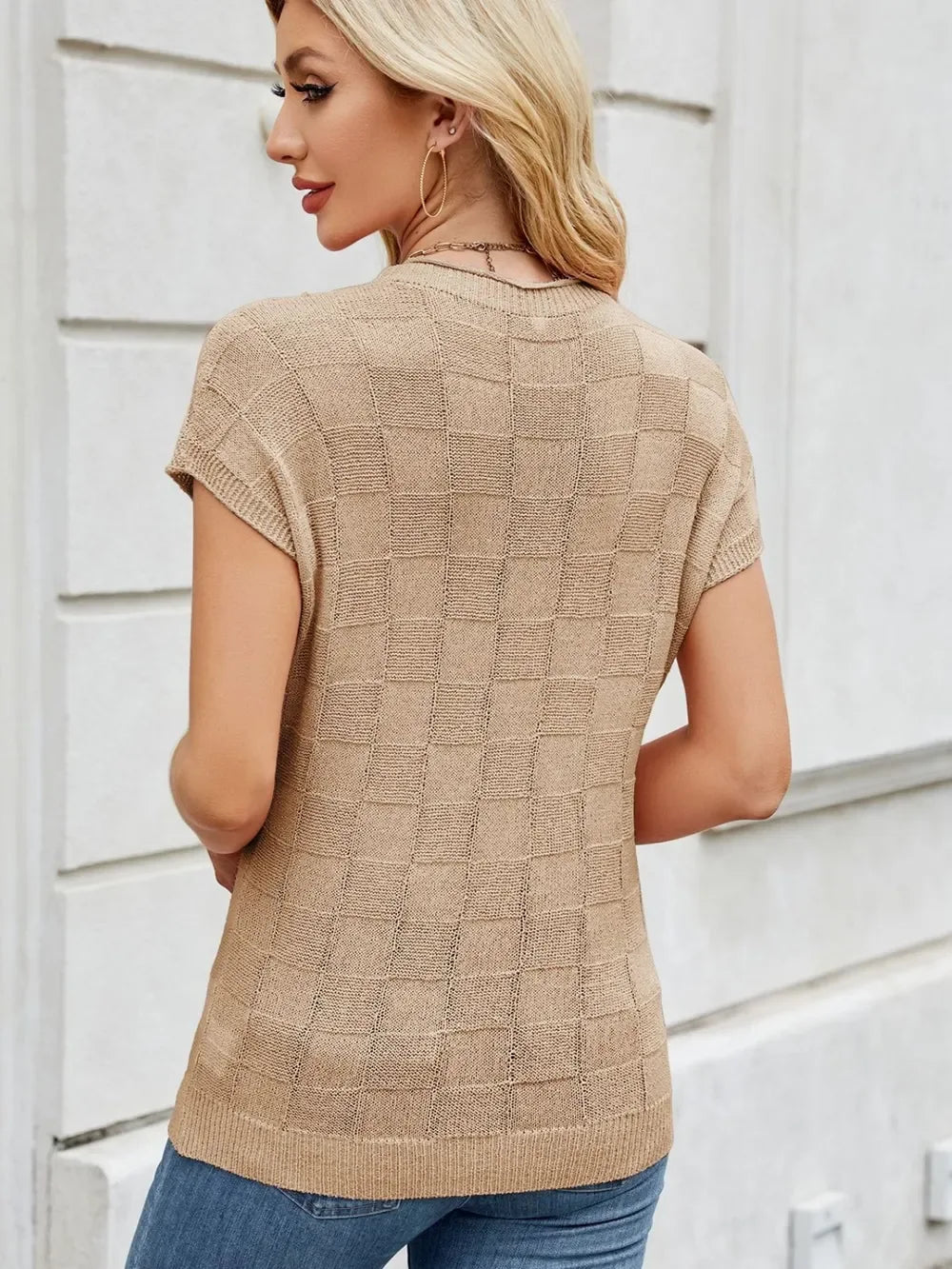 Round Neck Short Sleeve Knit Top - Makw Official Site