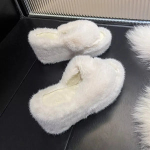 Fluffy Wedge Slippers - Makw Official Site