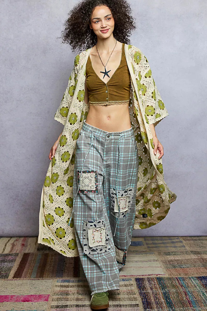 POL Open Front Floral Crochet Longline Cardigan - Makw Official Site