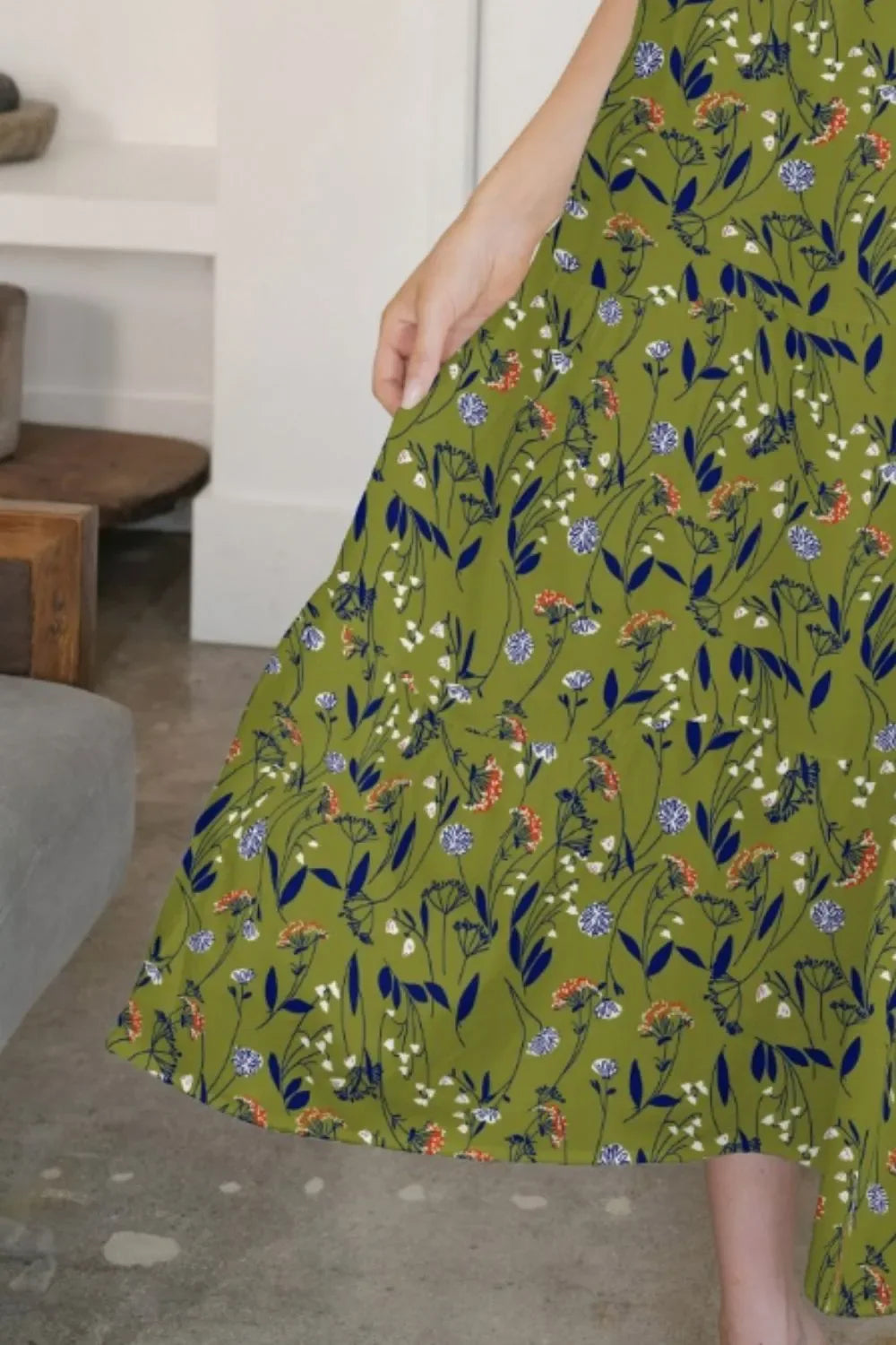 FAM-FAM Tiered Printed V-Neck Sleeveless Dress - Makw Official Site