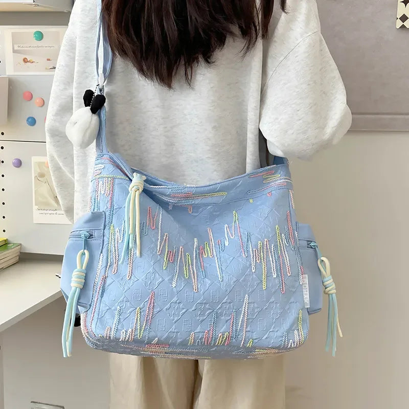 Contrast Texture Shoulder Bag - Makw Official Site