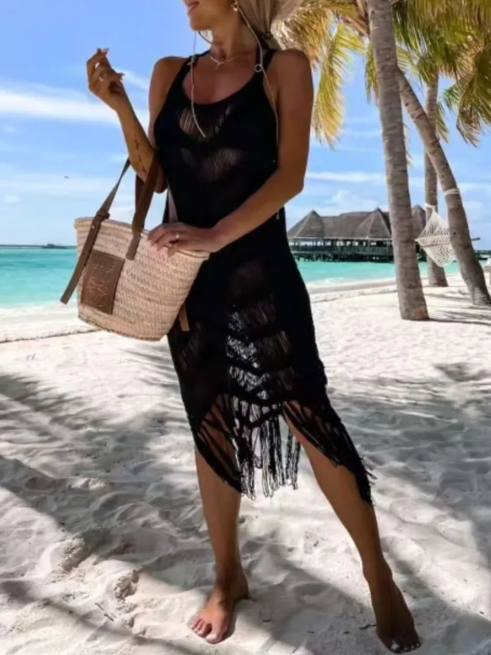 Fringe Scoop Neck Cover-Up - Makw Official Site