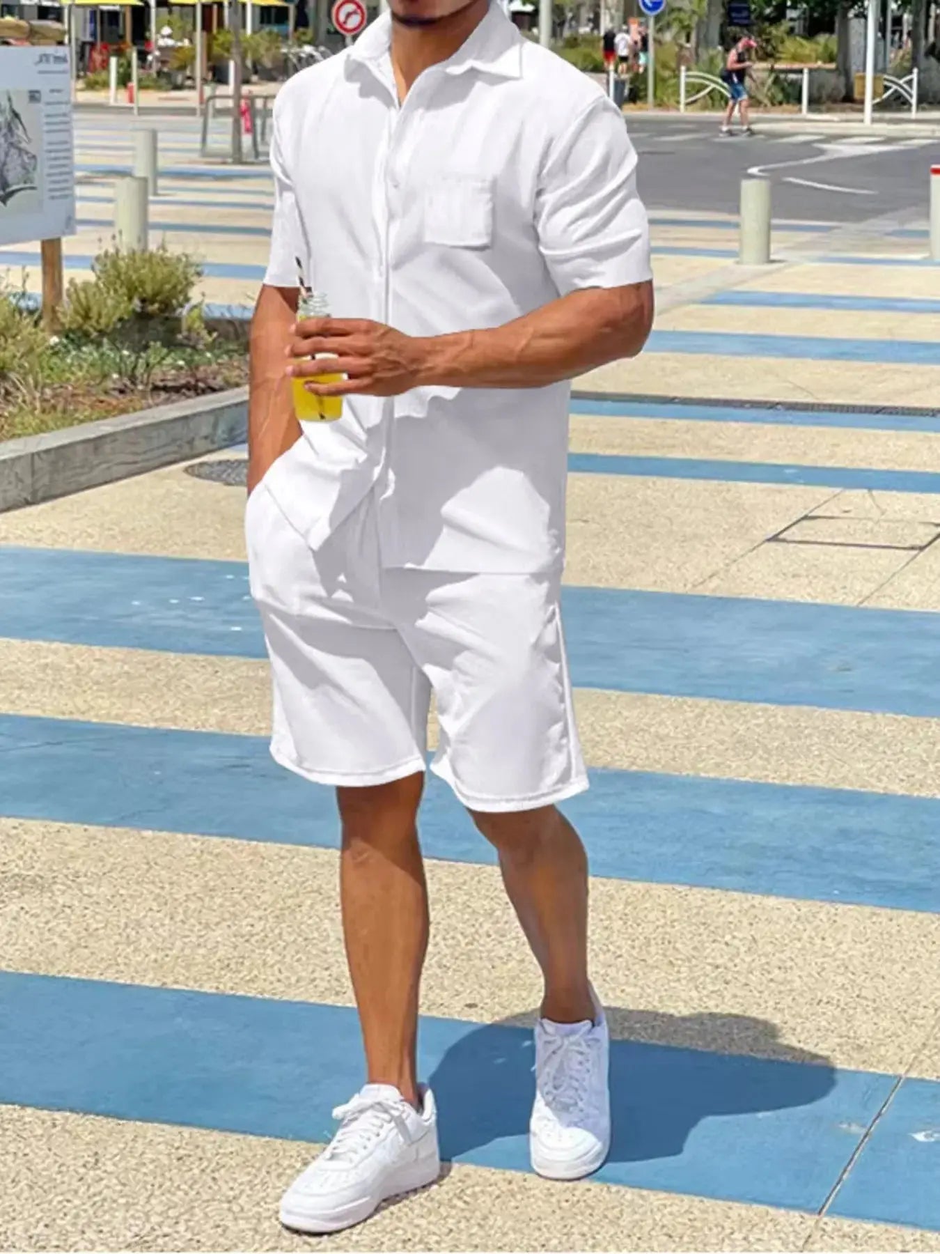 Men's Plus Size Button Up Shirt and Shorts Set - Makw Official Site