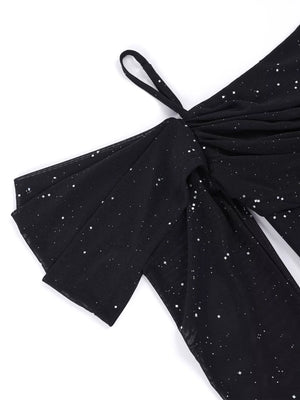 Glitter Ruched Long Sleeve Mermaid Maxi Dress - Makw Official Site