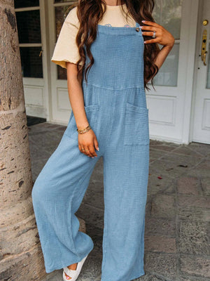 Full Size Casual Wide Leg Textured Overalls Plus Size - Makw Official Site
