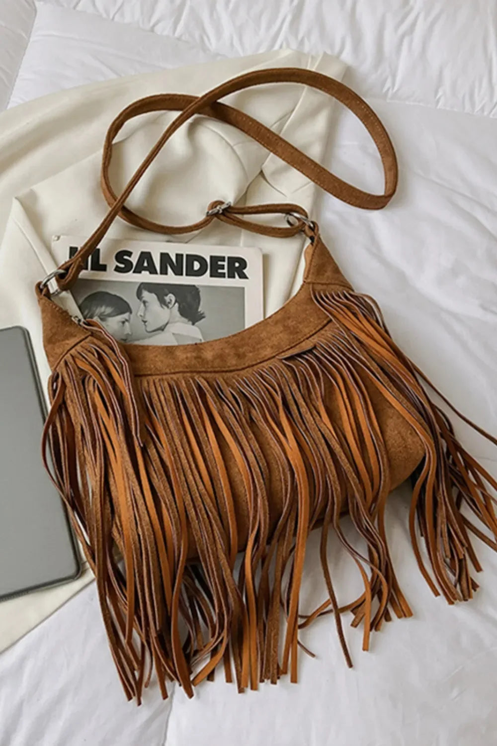 Suede Fringe Adjustable Strap Shoulder Bag - Makw Official Site