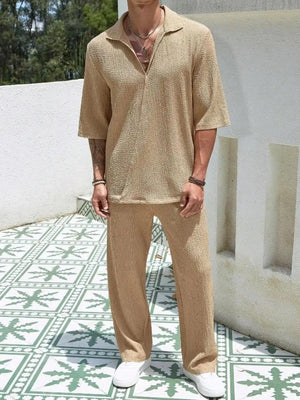 Men's Plus Size Half Sleeve Top and Pants Set - Makw Official Site