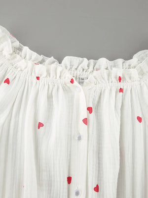 Heart Printed Off-Shoulder Ruffle Mini Dress - Makw Official Site