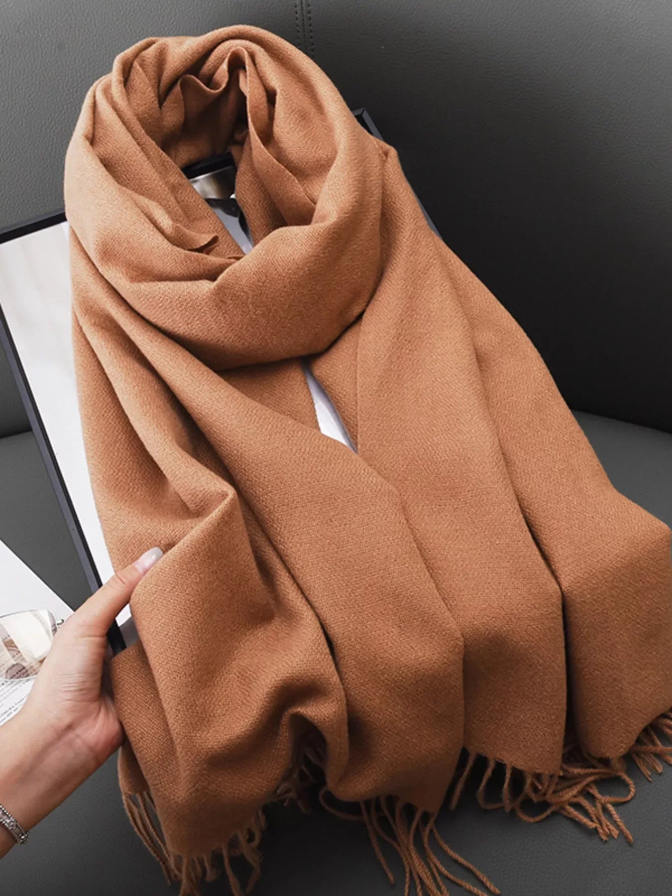 Solid Color Fringe Scarf - Makw Official Site