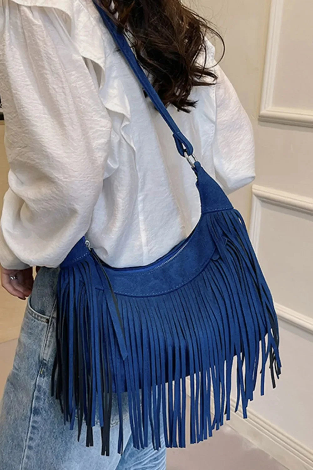 Suede Fringe Adjustable Strap Shoulder Bag - Makw Official Site