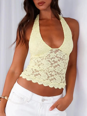 Lace Backless Halter Neck Cami - Makw Official Site