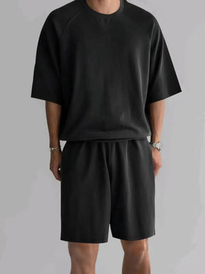 Men's Full Size Round Neck Top and Shorts Set Plus Size - Makw Official Site