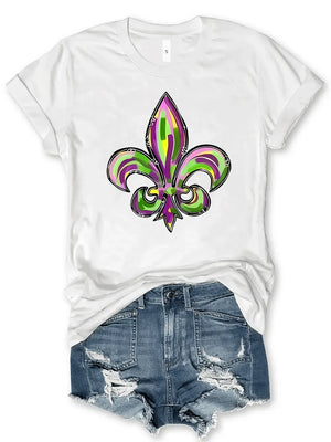 Mardi Gras Graphic Round Neck Short Sleeve T-Shirt - Makw Official Site