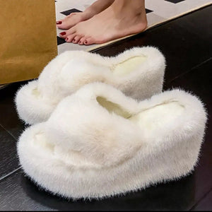 Fluffy Wedge Slippers - Makw Official Site