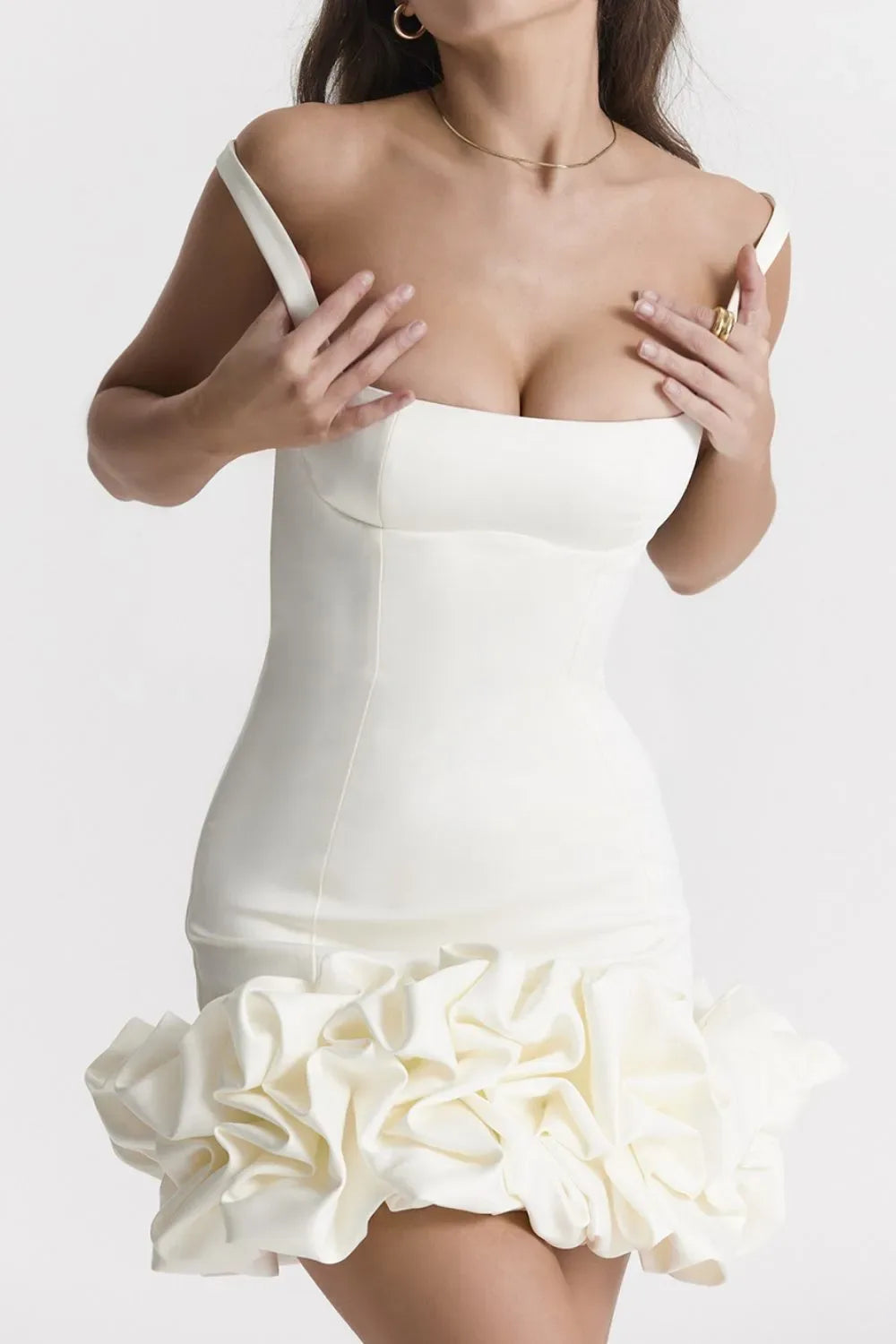 Ruched Square Neck Sleeve Mini Dress - Makw Official Site