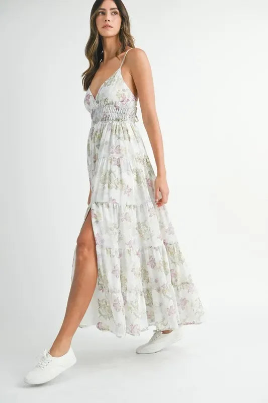 MABLE Floral Print Tiered Cami Maxi Dress - Makw Official Site