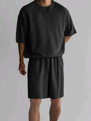 Men's Full Size Round Neck Top and Shorts Set Plus Size - Makw Official Site