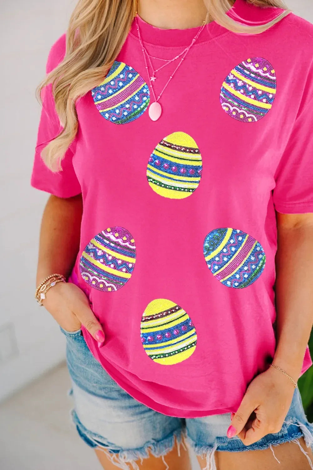 Sequin Easter Egg Short Sleeve T-Shirt - Makw Official Site