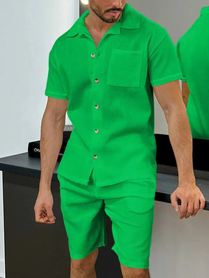 Men's Full Size Button Up Top and Shorts Set Plus Size - Makw Official Site